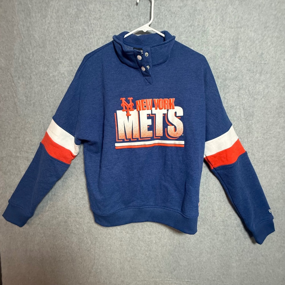 New York Mets New Era Snap Neck Sweatshirt Blue Orange White Mens Small